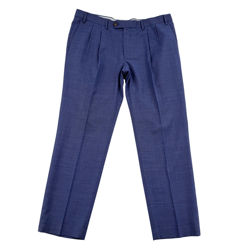 Ralph Lauren Mens Blue Glen Plaid Pleated Dress Pants 36W x 30L Stretch Trousers